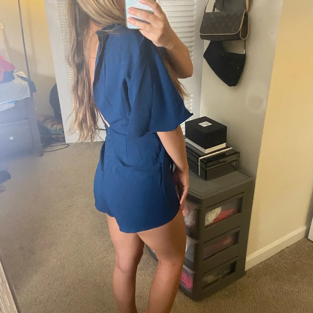 Dark blue navy wrap romper - Picture 4 of 8